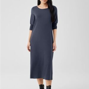 New Eileen Fisher Tencel Jewel Neck MIDI Dress Pewter Sz XXS